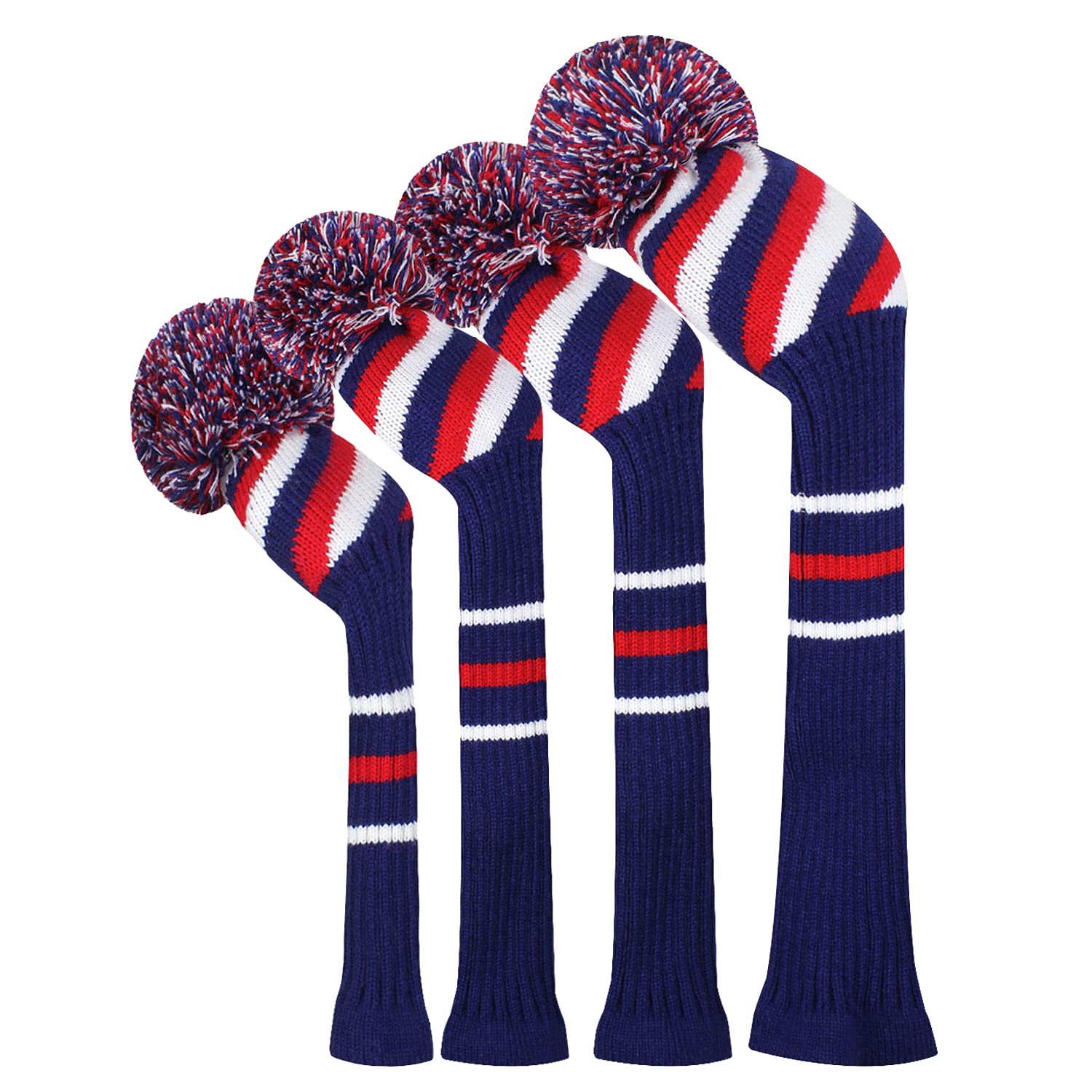 Scott Edward Lot de 4 Cache-tête en Bois tricoté pour Pilotes (460 CC), Fairways Hybride/UT, Doux et épais, accrocheur, rayé Noir, Rouge et Blanc