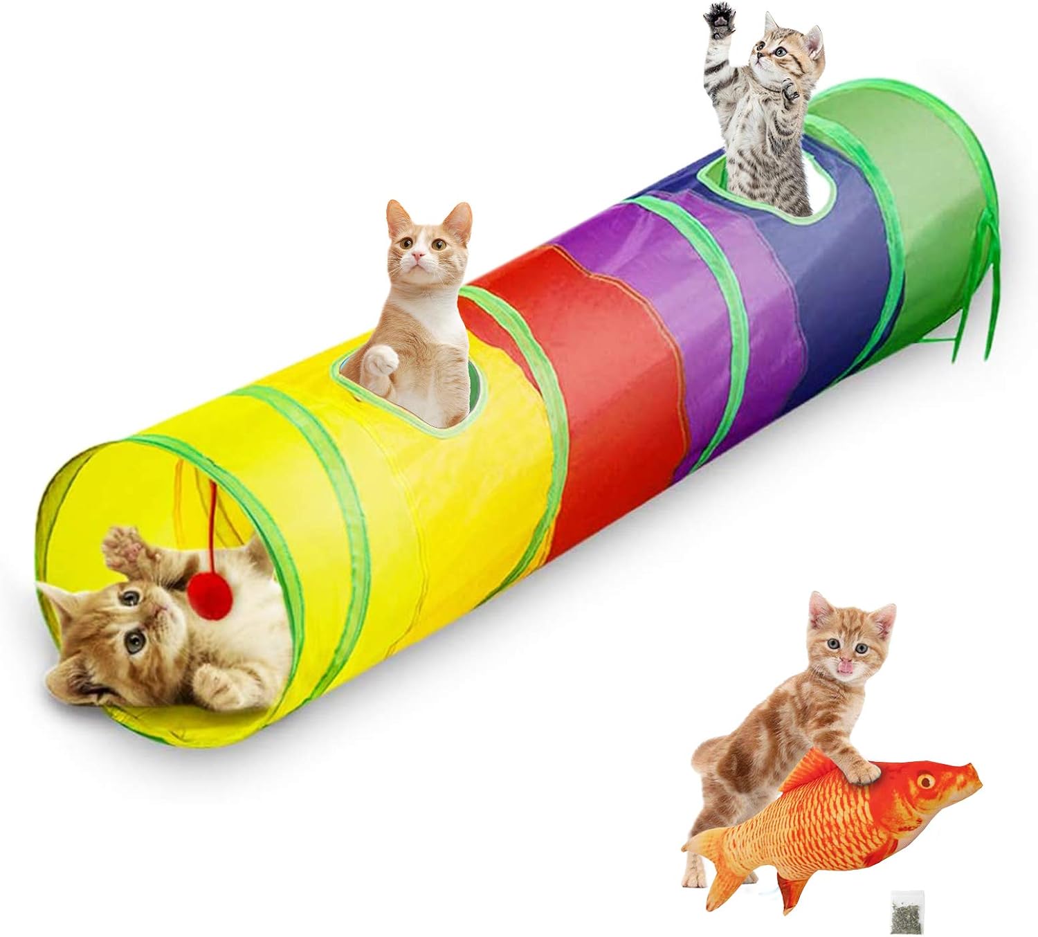 Cat Tunnel, Cat Tunnels Toys for Indoor Cats, Cat Tunnels Toys 2 Way Collapsible, Kitty Tube with 2 Peek Hole and Hanging Ball Toy, 1…