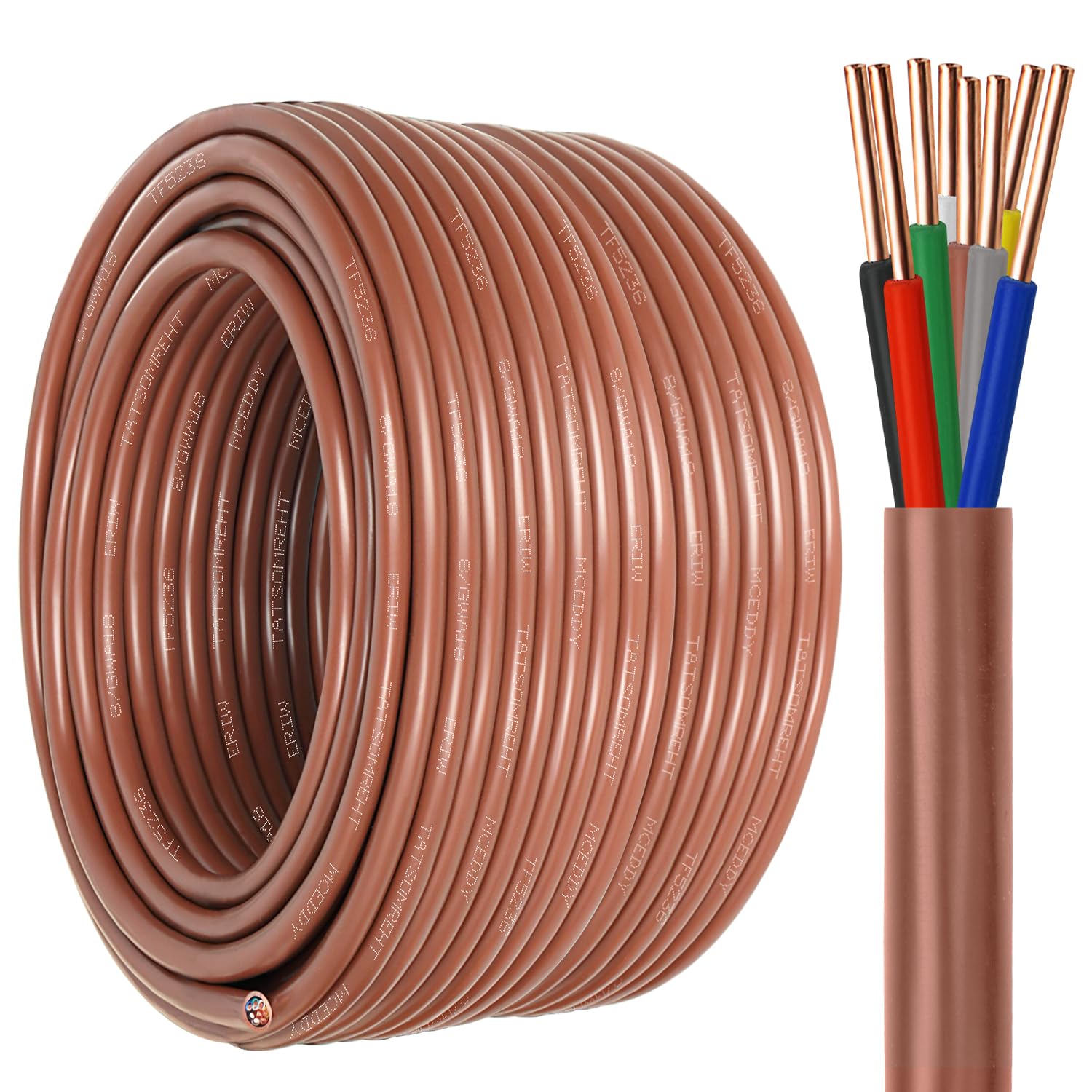 Thermostat Wire - 18/8 50FT Solid Copper 18 Gauge 5 Conductor Power Circuit Cable for Heating & air Conditioning Equipment, doorbells and Other Indoor/Outdoor Low Voltage Applications Use