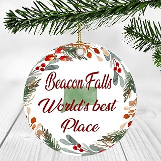 Beacon Falls Connecticut World's Best Place - Beacon Falls City Ornament Souvenir with Connecticut State Map Gift Gift for Family, Friend New Home Ornament 3 Inch Plastic Circle