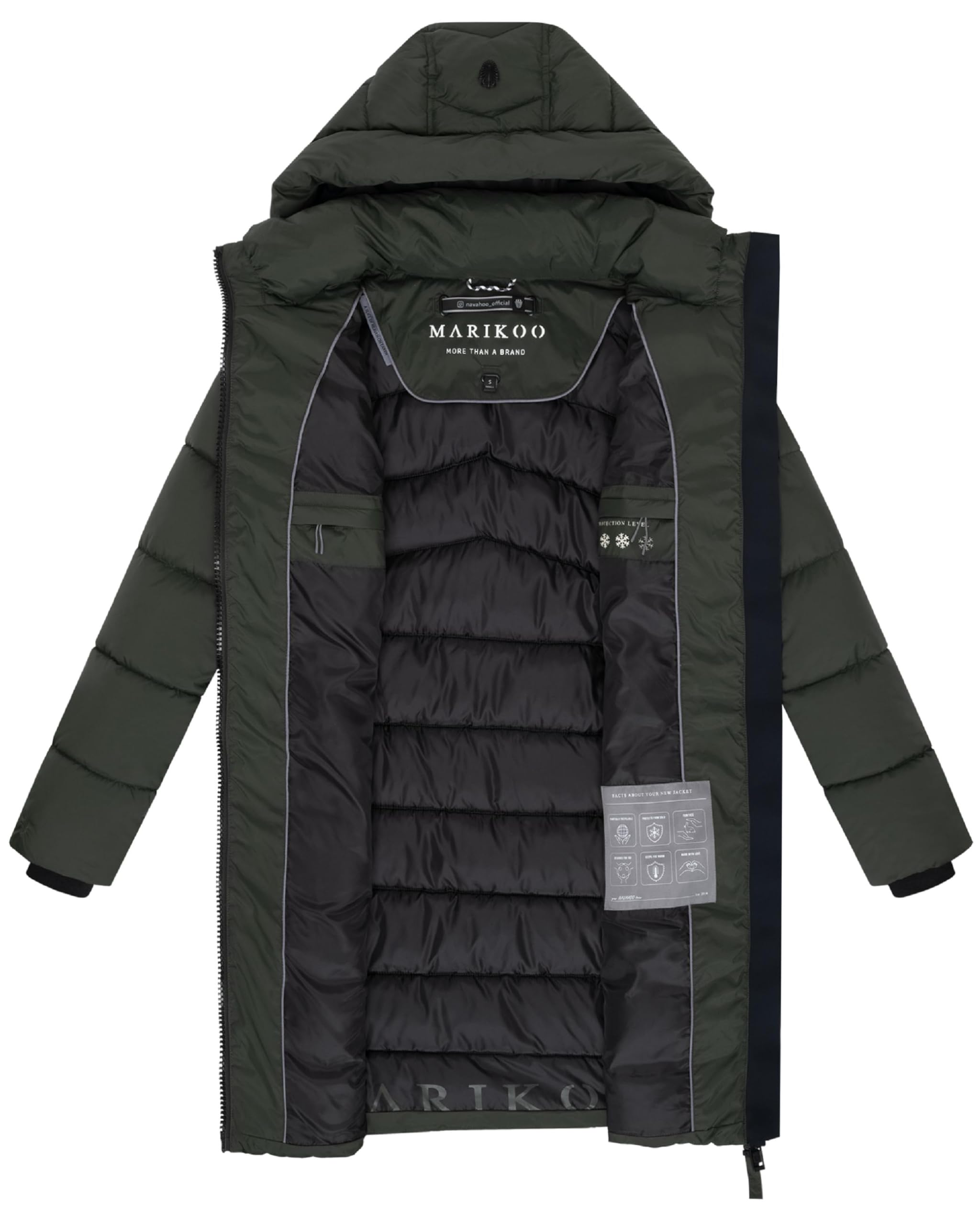 MARIKOO Abrigo largo de invierno para mujer, abrigo acolchado cálido con capucha extraíble, bolsillos fríos 16 S-3XL