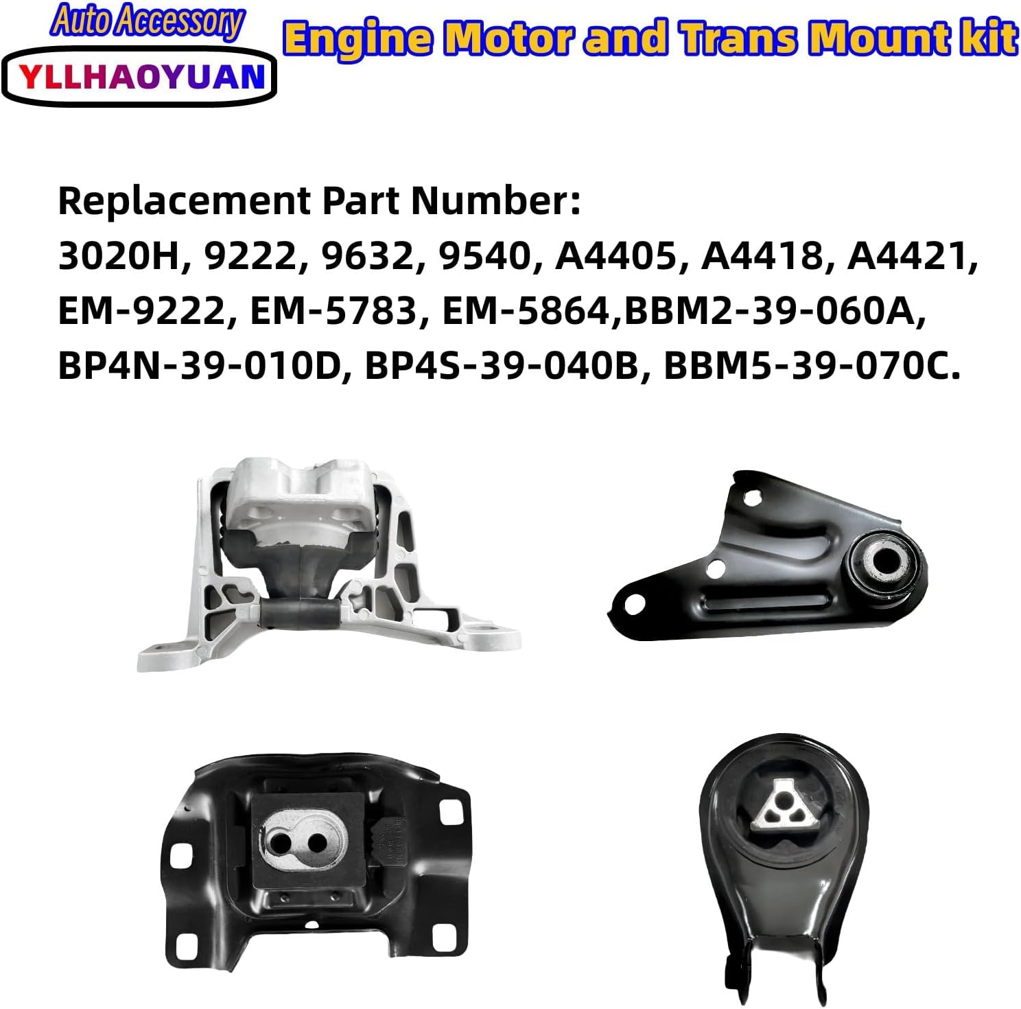 Set of 4 Motor Mounts for Mazda 3 2.0L Automatic (2010-2013) - Replaces A4405, A4420, A4418 - Fixes Vibration - Not for 3i/GS-Sky/Manual