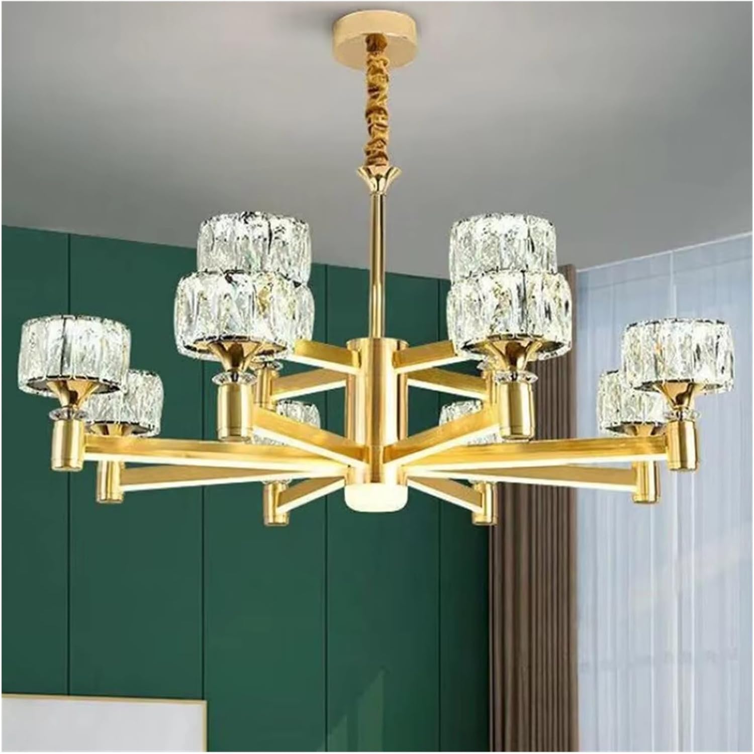 Modern Danish Design Crystal Chandelier Luxury Living Room Bedroom Restaurant Pendant Light Golden Multiple Headed LED Hanging Lamp,for Decoration