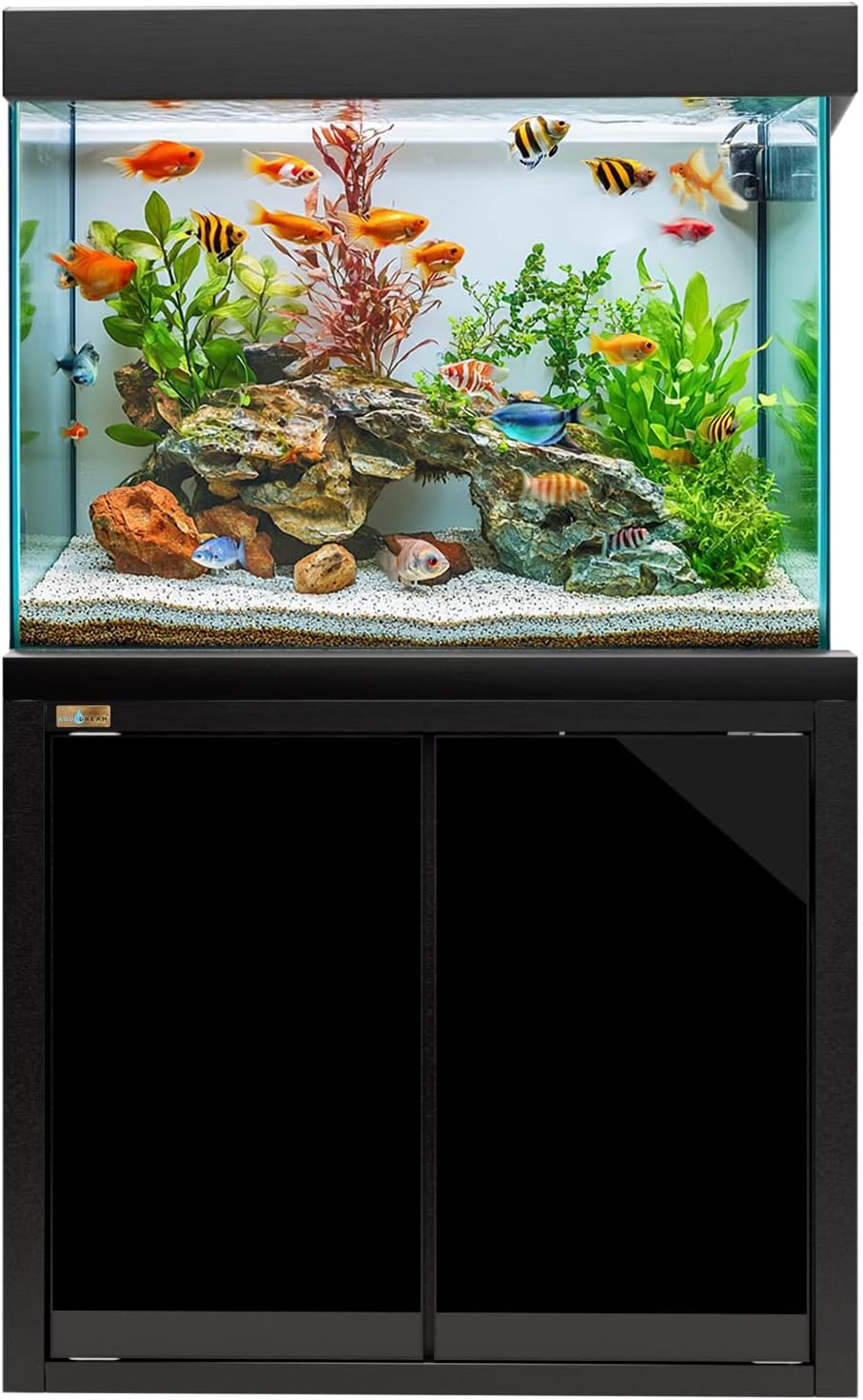 Aqua Dream 50 Gallon Fish Tank with Tempered Ultra Transparent Glass - Complete Aquarium Tank Setup, LED Lighting, Metal Frame, 320 GPH Pump, Sump Filtration System, Filter Media - Black