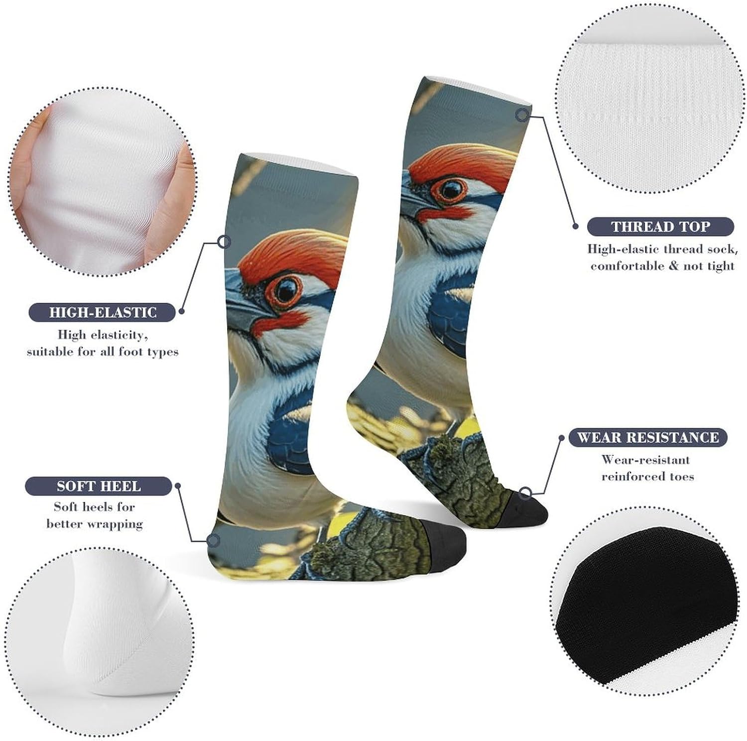 Great Woodpecker Knee High Soccer Socks Moisture Wicking