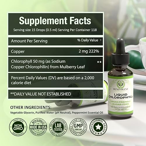 Miniatura 4 de Gotas líquidas de clorofila - Aumento de la energía  Apoyo del sistema inmunológico  Desodorante interno  Enfermedad de altitud Calidad prémium 100