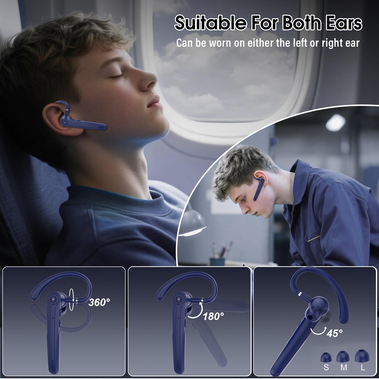 Casque Bluetooth V5.4 sans fil mains libres avec CVC 8.0 et double microphone ENC, écouteurs Bluetooth sans fil avec 25 heures de temps de conversation, 120 h de veille, pour la conduite, le bureau