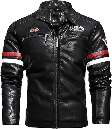 Miniatura 7 de Stand-up collar men's motorcycle leather motorcycle racing suit color-blocking PU simulation leather jacket