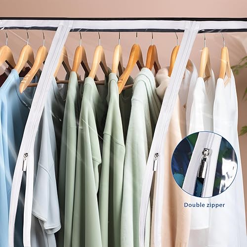 Vista 9 de Zilink Bolsas de ropa colgantes de 60 pulgadas para almacenamiento de armario, grandes ventanas transparentes para colgar ropa, estante de ropa