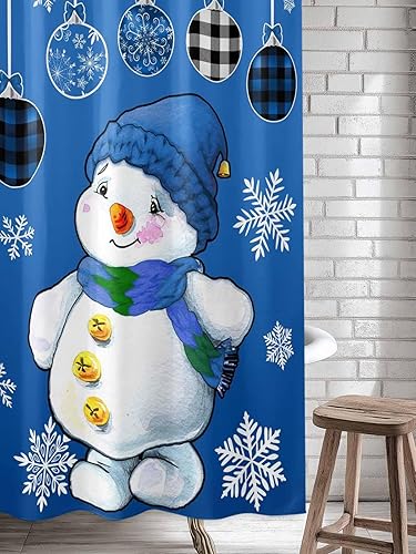 Miniatura 4 de Cortina de ducha de muñeco de nieve de Navidad, cortinas de ducha de muñeco de nieve azul para decoración de baño, bolas de Navidad de invierno con