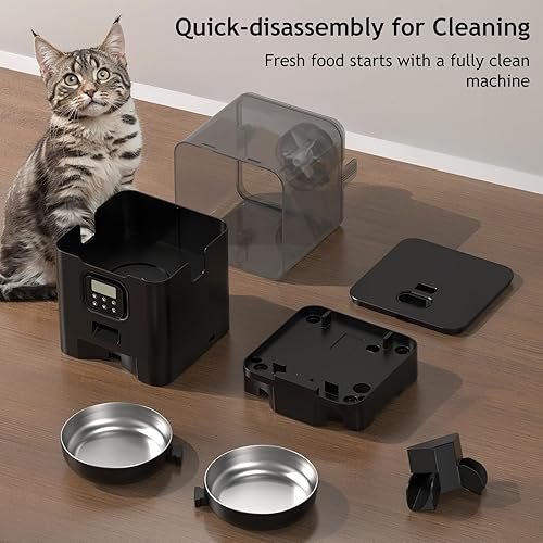 Miniatura 6 de Voluas Comedero automático para gatos para dos gatos, comedero doble para mascotas con 2 cuencos de acero inoxidable, comederos temporizados para