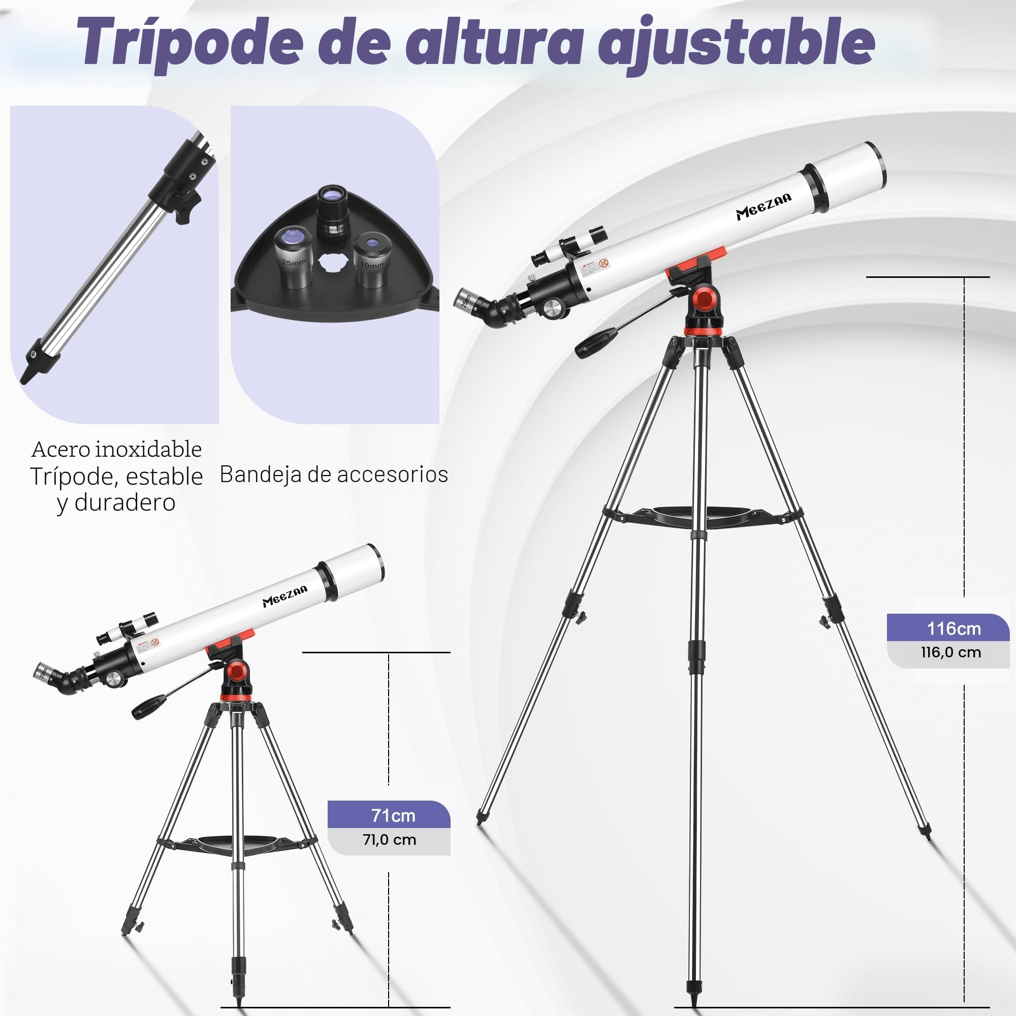 MEEZAA Telescopio, Telescopio Astronómico Adultos Profesional, 70/700mm Telescopios Refractor para Adultos y Principiantes, Portatil y Potente 28x-210x con Trípode, Adaptador de Teléfono y Bolsa