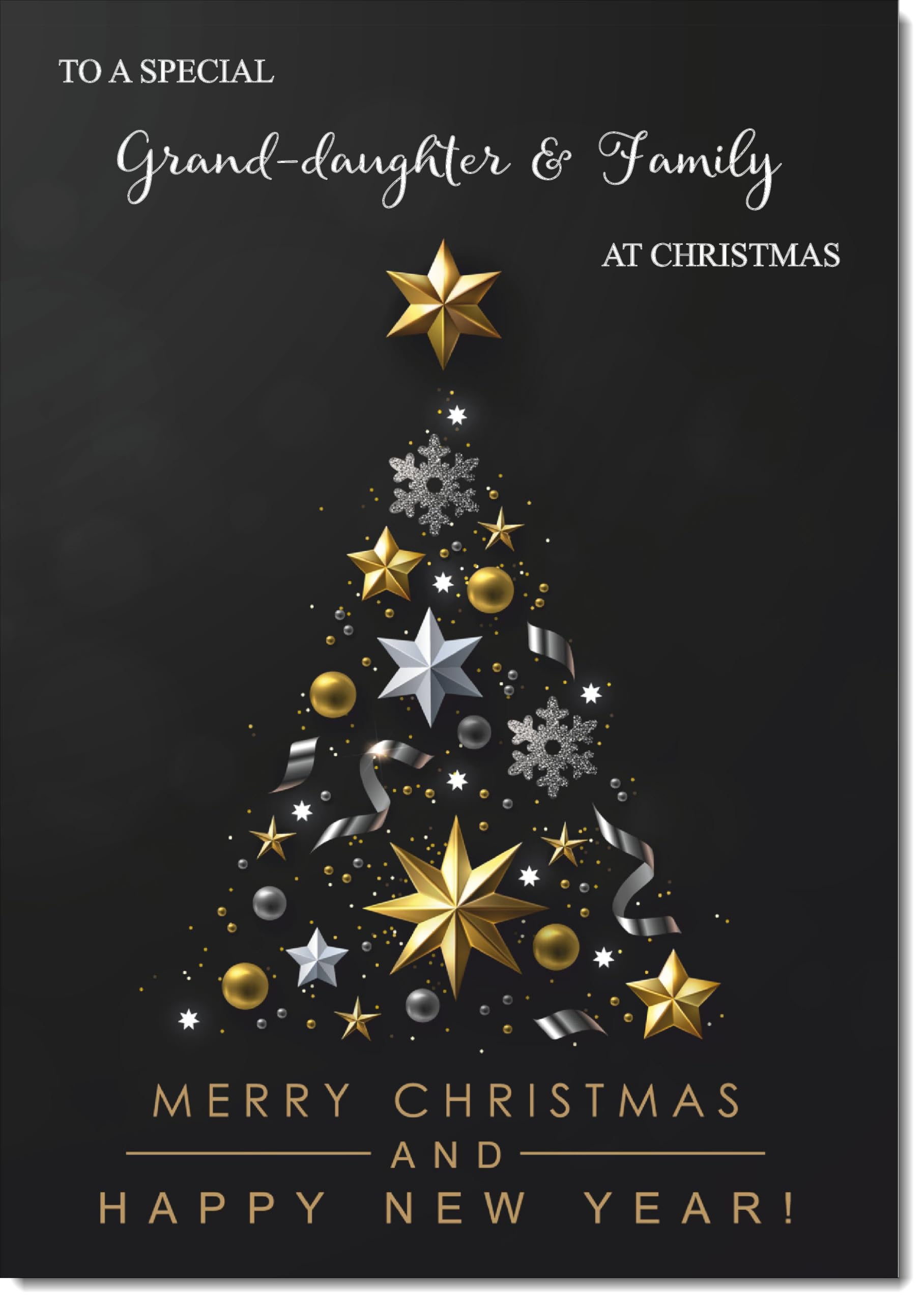 doodlecards Granddaughter and Family Christmas Card Black Abstract Christmas Tree Large A4 Size Christmas Card for Granddaughter & Family with Plain Envelope