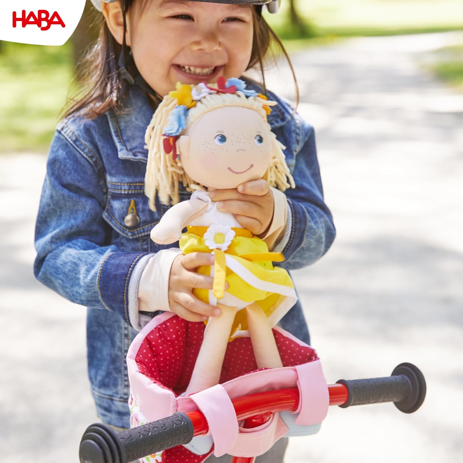 HABA Soft Doll Bike Seat – Baby Doll Accessories for Toddler and Seat Attachment for Scooters, Trikes & Bikes for Toddlers 18+ Months, Fits Most Plush Toys Up to 15” Pink/Red image 3 of 7 B07JG8TY5T