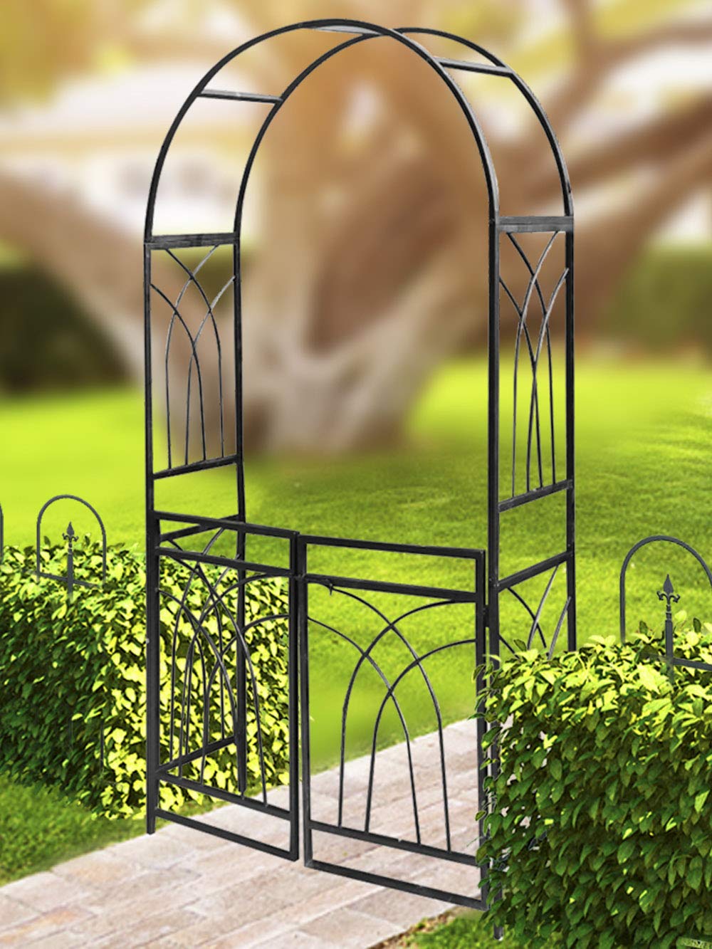 Metal Garden Arch With Gate,Rose Arch With Door,Wedding Archway