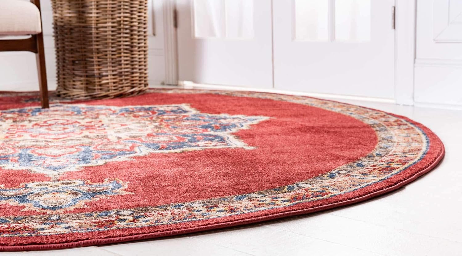 Unique Loom Utopia Collection Traditional Classic Vintage Inspired Area Rug with Warm Hues (4' 0 x 4' 0 Round, Burgundy/Beige)