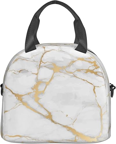 Miniatura 2 de Bolsa de almuerzo con textura de mármol, reutilizable, aislada, bolsa de almuerzo con correa de hombro ajustable para oficina, trabajo, escuela,