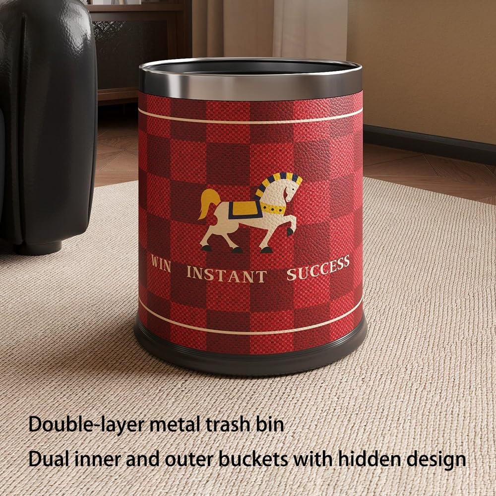 Open Top Trash Can, Double-Layer Bathroom Wastebasket with Removable Stainless Steel Ring, Kitchen and Office Garbage Bin for Home, Hotel Use(10L)