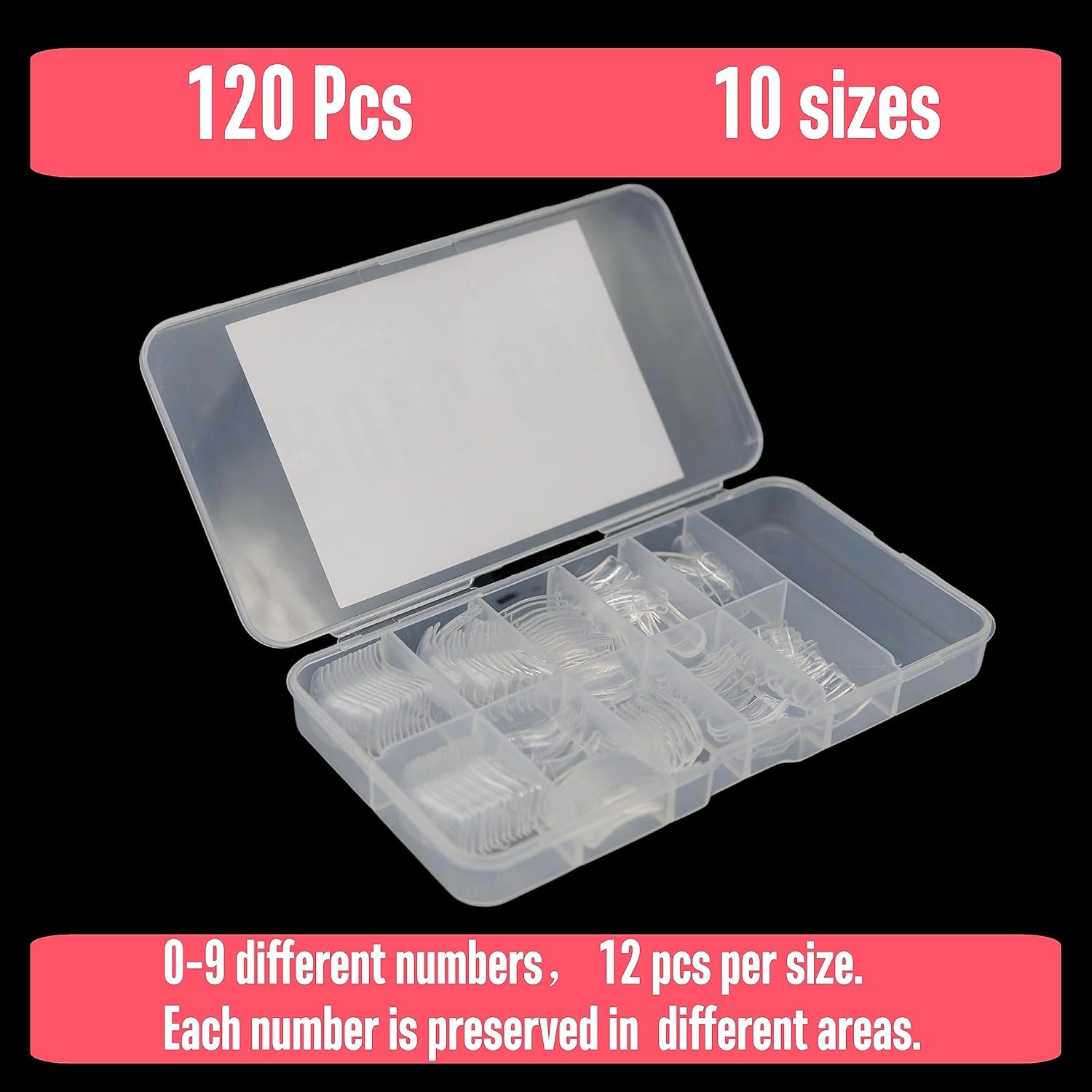 NOVO OVO Halloween 120 pcs Hawk Curved Transparent Clear Cystal Extra Super Extreme Deep Curve Half Cover Short Square Tapered Eagle Claw False Nail Extension Tips Acrylic Nail 10 Sizes in Box