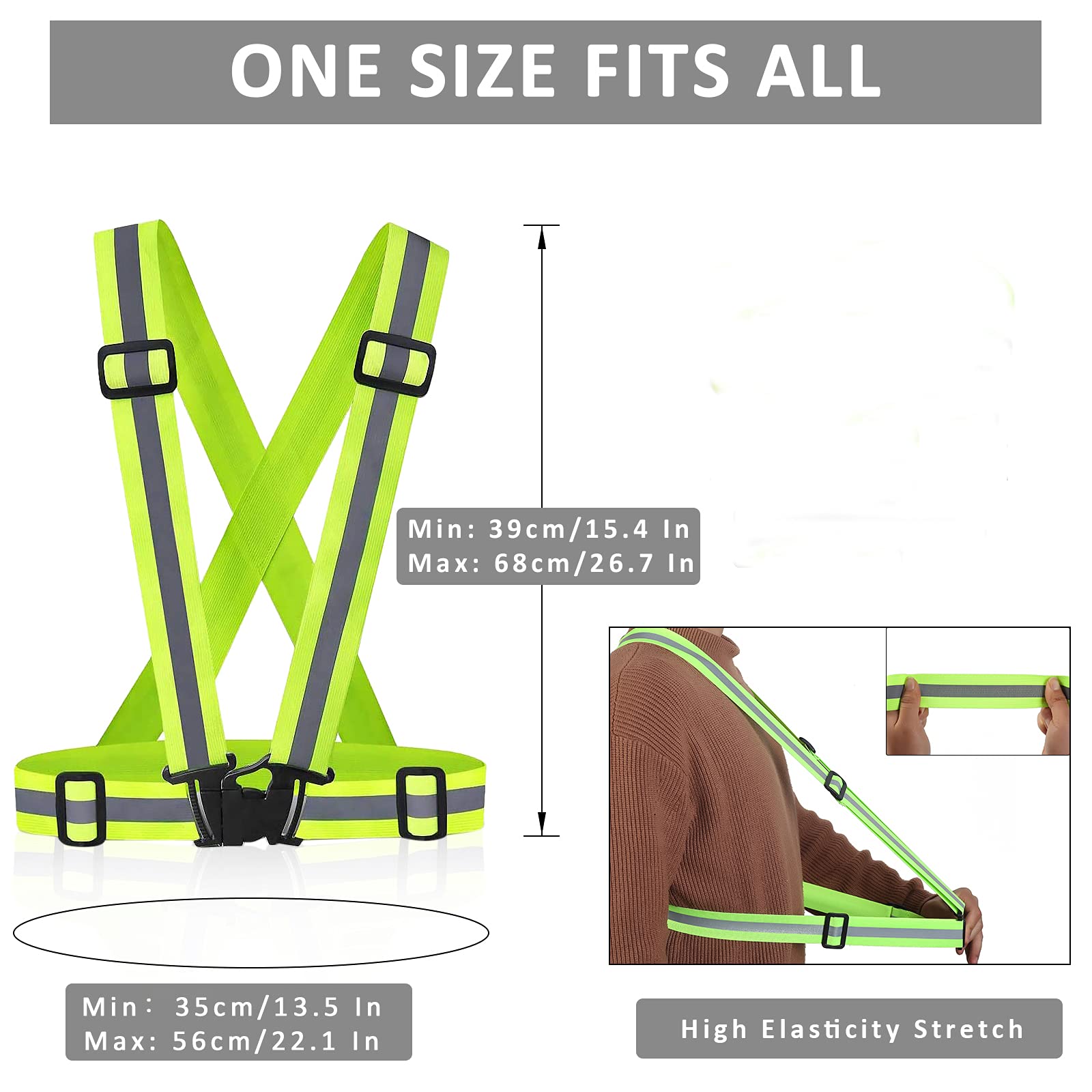 Gilet Riflettente Regalo per Runner, 10 Pezzi per Corsa Notturna Ciclismo Escursionismo con Cinture di Sicurezza Riflettore Ad Alta Visibilità (Verde), D - 10 Giubbotti Verdi, G