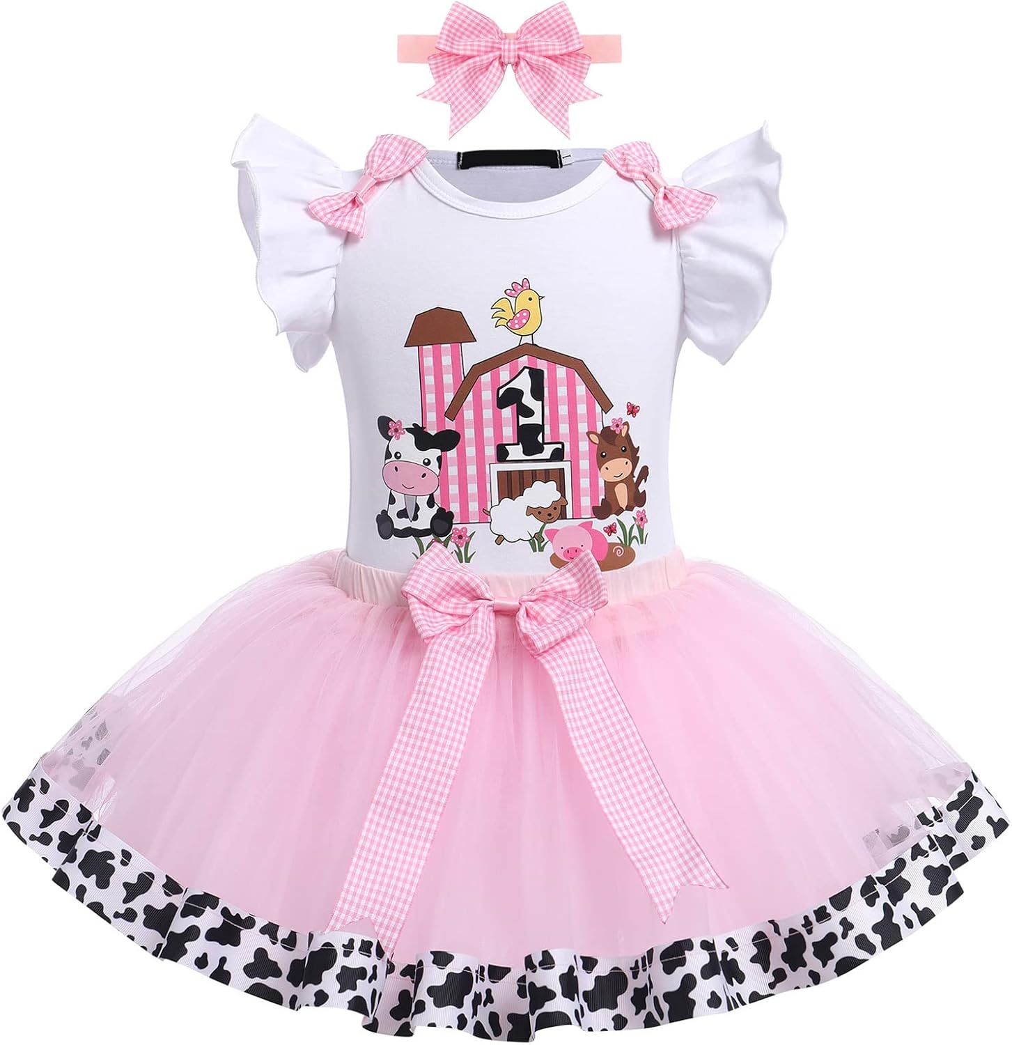 Baby Girl 1st Birthday Outfit Farm Cow Ladybug Romper Tutu Skirt Headband Christmas Bee Cake Smash Photo Shoot Clothes - Image 2