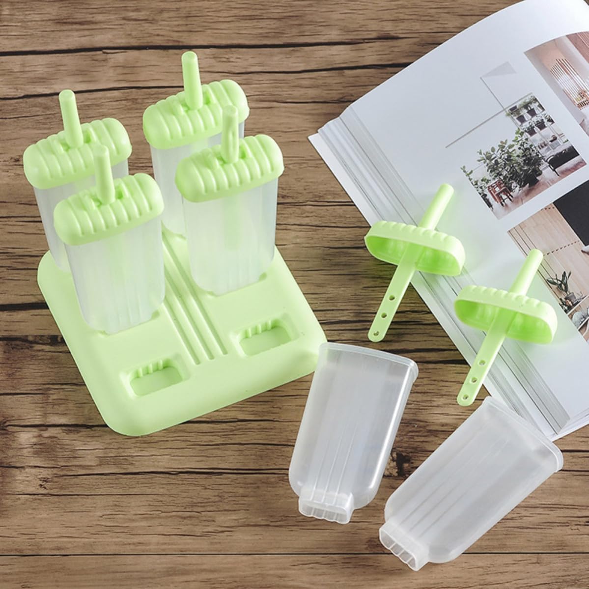 2pcs Reusable Ice Pop Mold with Handle, 6 Grid PP Maker for Freezer