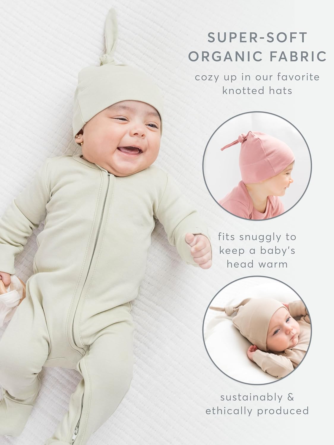 Colored Organics Baby Organic Cotton Knotted Hat - Infant Knit Cap - NB - 0-3 Months Mint - Image 3