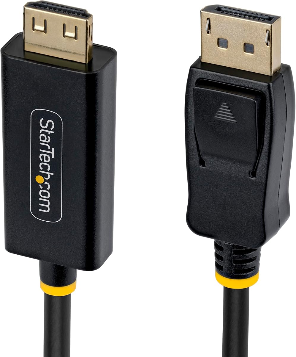 StarTech Cable DP a HDMI de 3 pies, 4K 60Hz, HDR, HDMI de agarre | 1440p 120 Hz, Para escritorio, Dell, HP, HBR3 18 Gbps, 4:4:4 RGB, HDCP 1.4/2.3, DP con bloqueo, Sin controladores, Unidireccional, Lenovo
