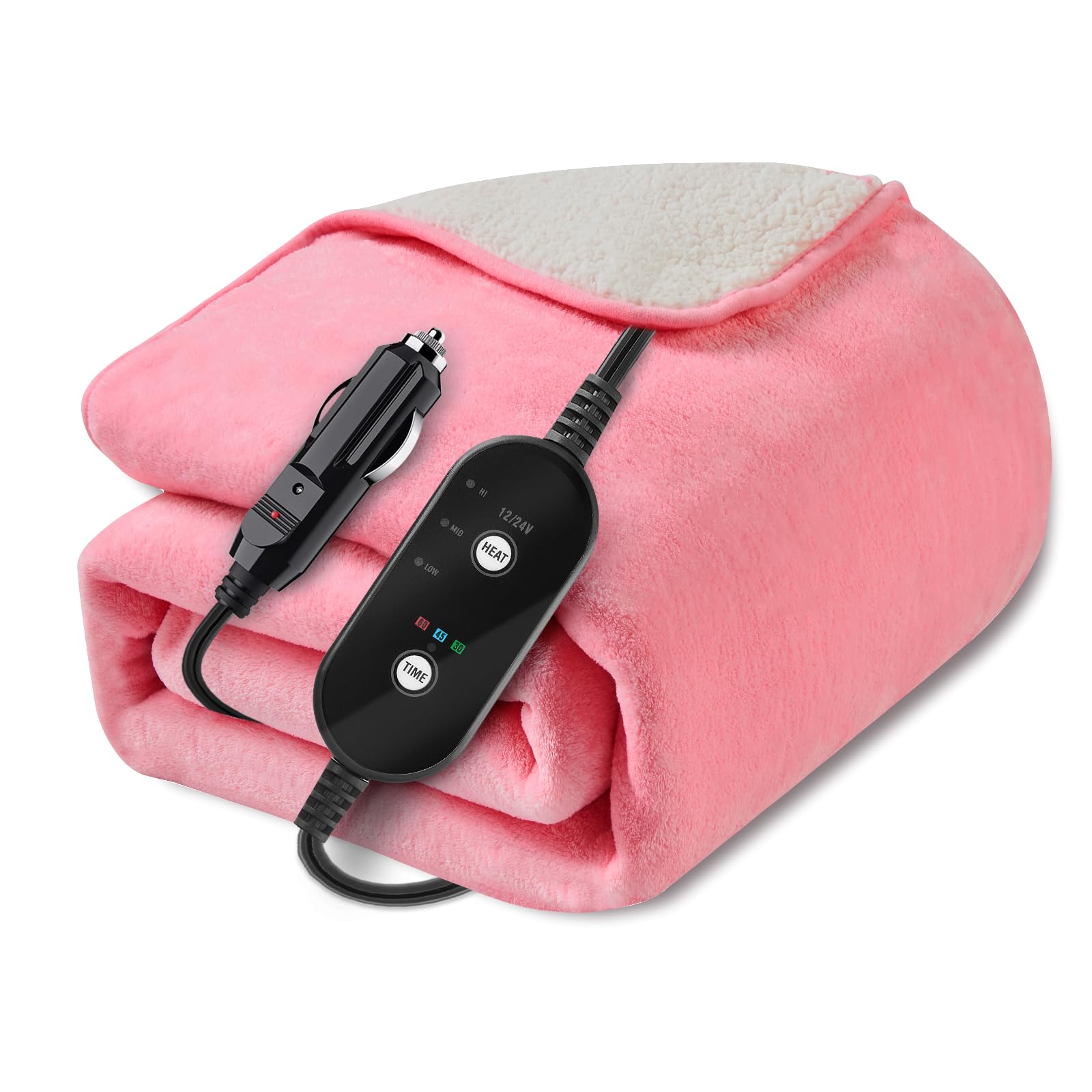 12V/24V Heated Car Blanket, Electric Blanket Flannel Heating Throw for Car, SUV, RV, or Camping, 60