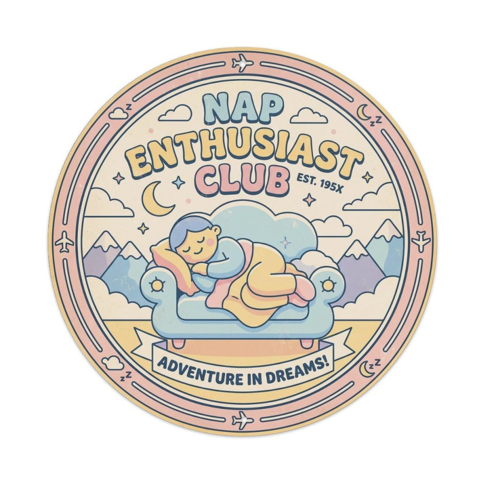Olhnbad Style Nap Enthusiast Club Moon Cat 1950S Quote Metal Tin Sign