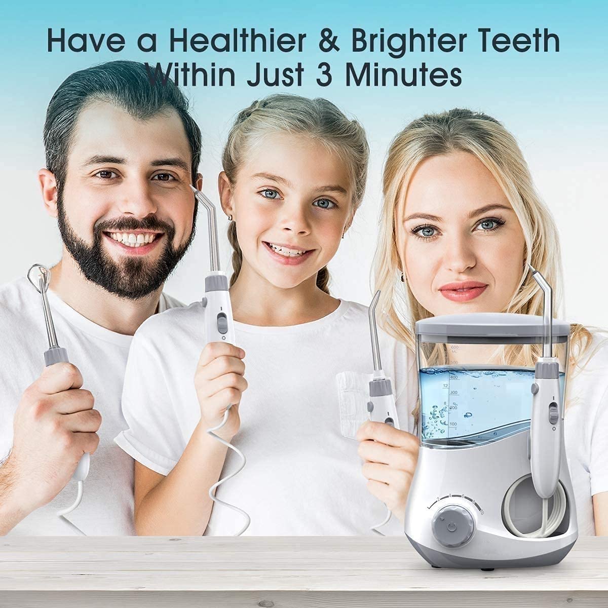 Riego Oral del encimera Dental eléctrico para los Dientes, el Tanque de Agua de 600 ml 10 Modos Ajustables 6 Puntas de Jet multifuncionales, para la Familia