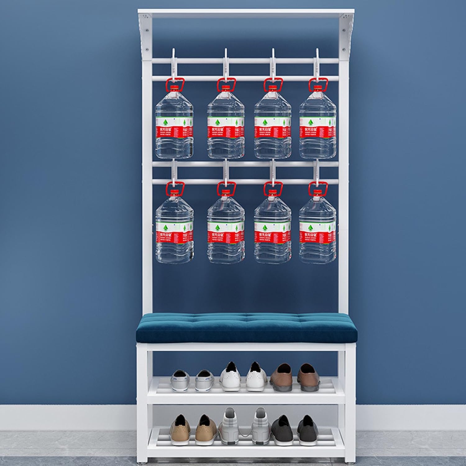 3-in-1 Entryway Coat Rack Hall Tree with Shoe Bench Bench Free Standing Clothes Hat Rack with Metal Frame Entryway Storage Shelf Organizer for Hallway Entryway Living Room (Black+gray 60CM)