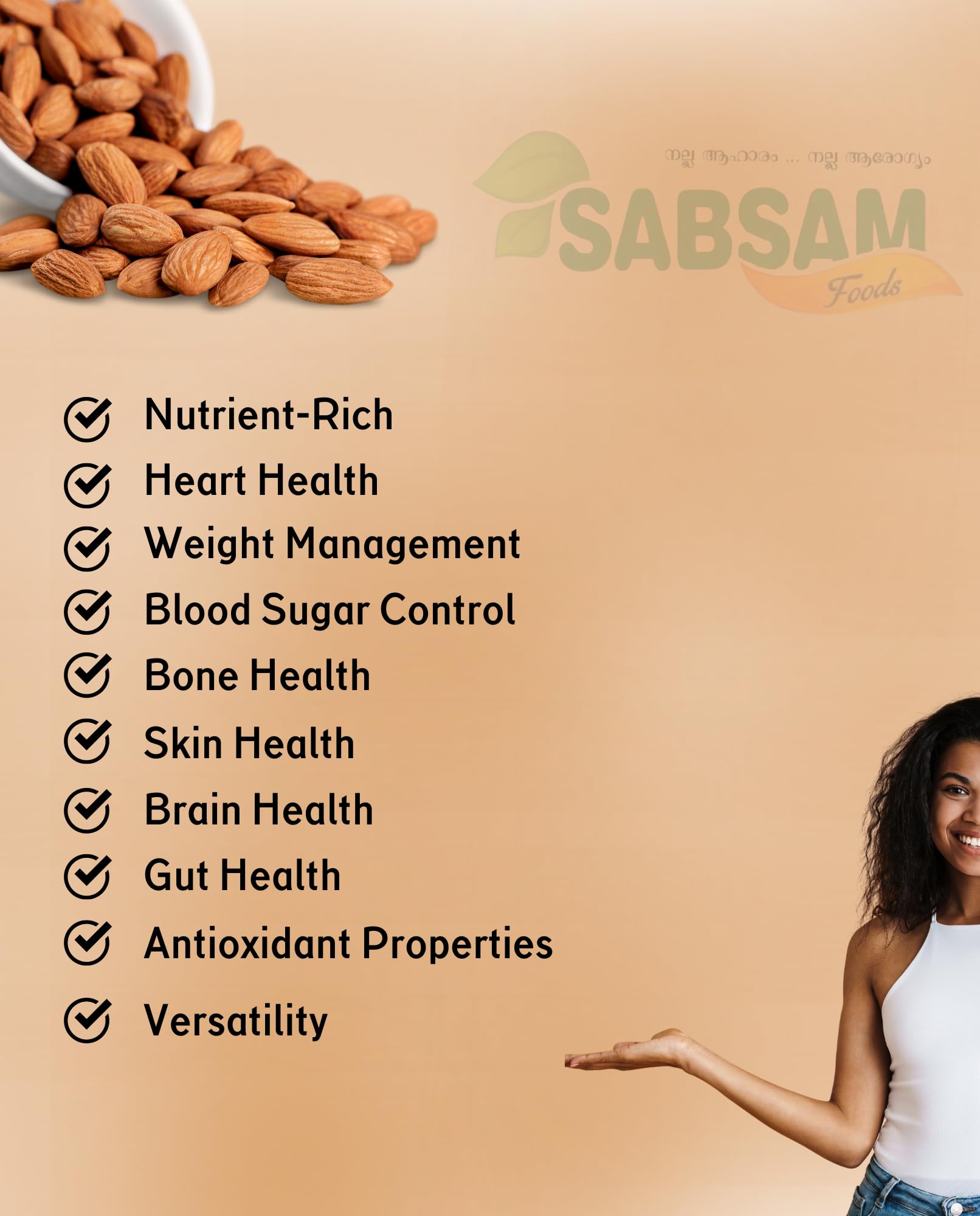 SABSAM FOODS ALMONDS|THE POWER HOUSE OF HEALTH|PACK OFF 400gm 1