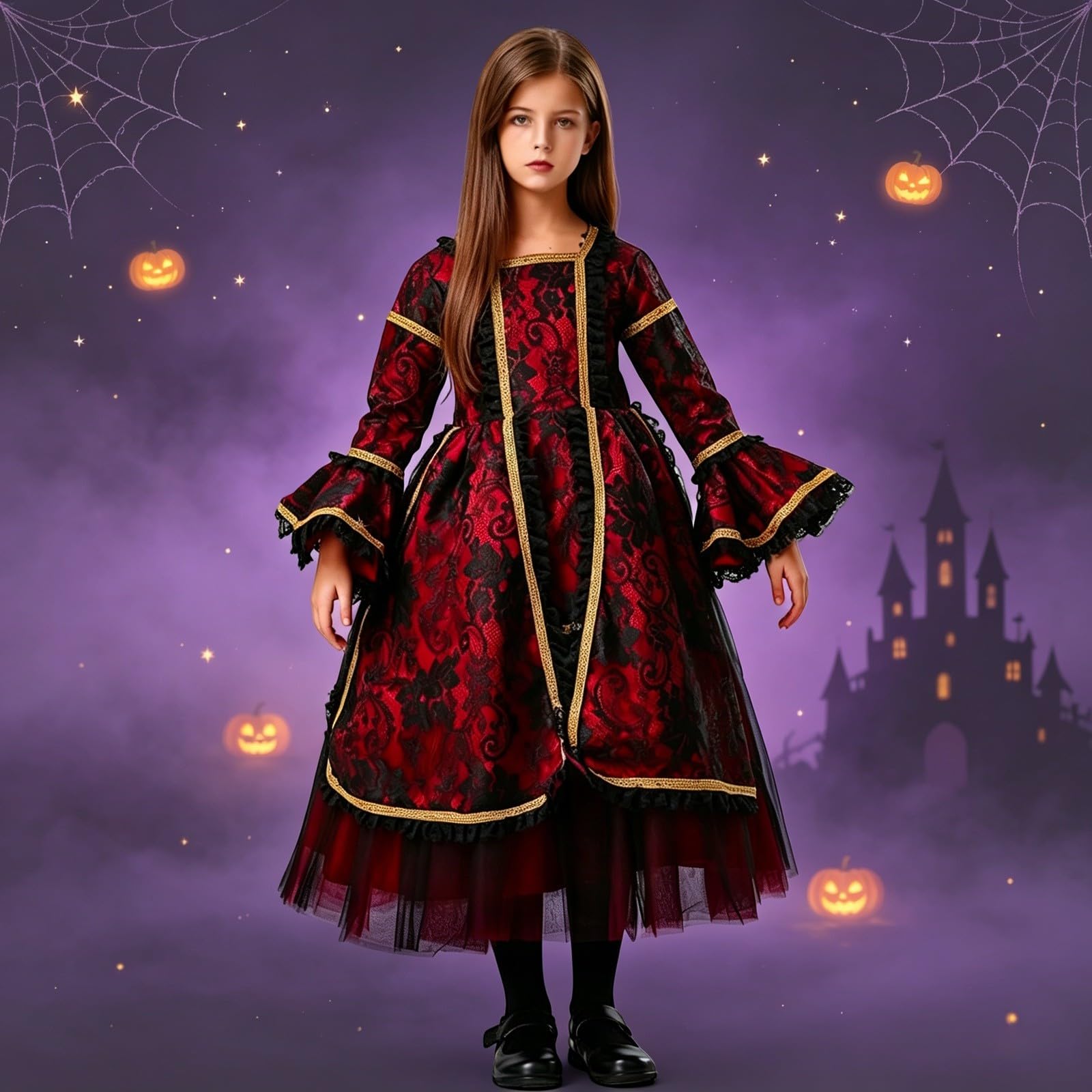 Costume gotico da vampiro per bambini, set da 2 pezzi, per Halloween e