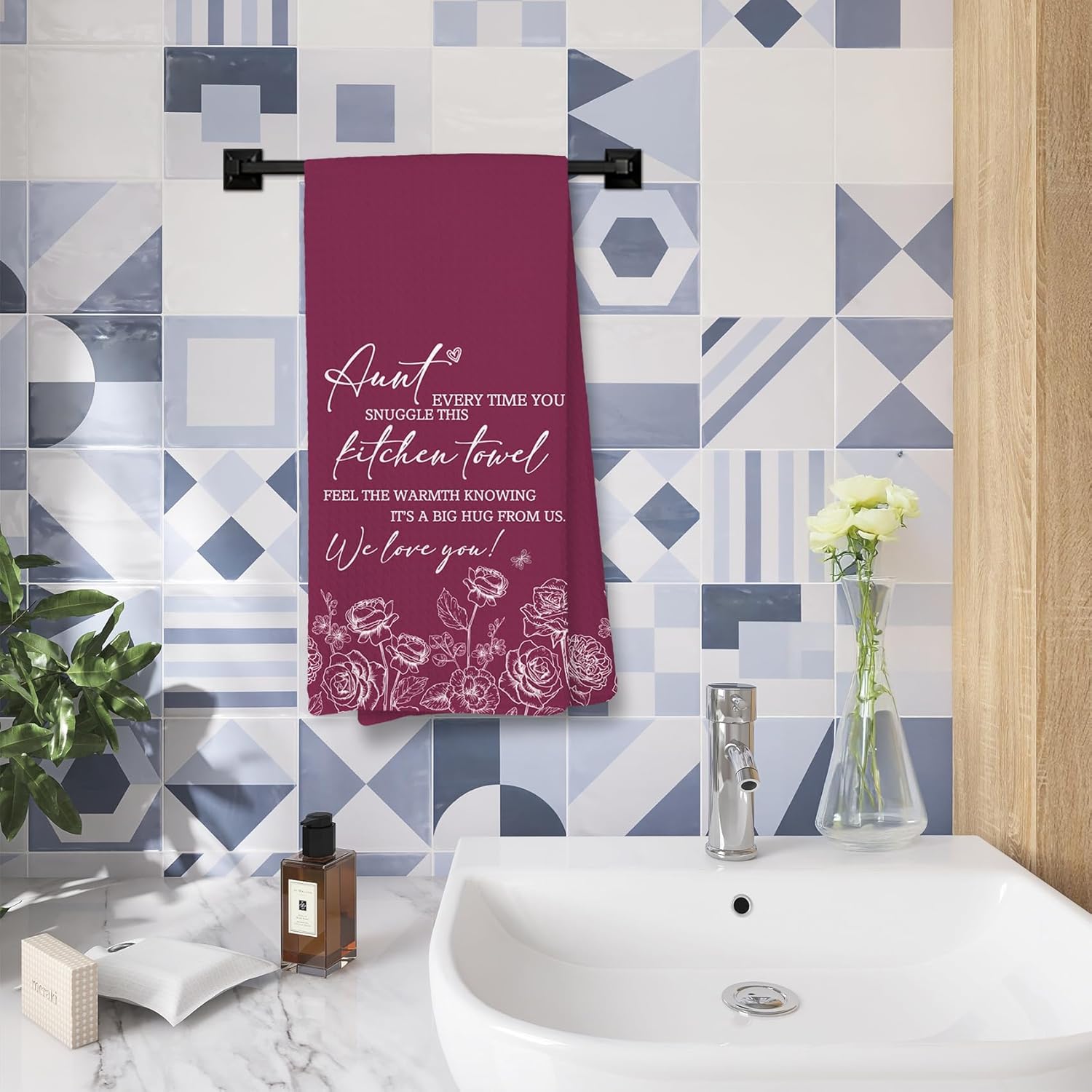 Voatok Floral Aunt Kitchen Towels, Aunt Gifts for Christmas Birthday from Niece Nephew Hand Towels, Best Auntie Gifts Dish Tea Towels for Kitchen, 16x24 Inches - Image 5