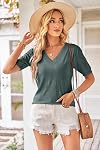 Arach&Cloz Women's V-Neck Short Sleeve Special Rib Knitted Pattern Casual Tops Sweater Spring Summer 2026