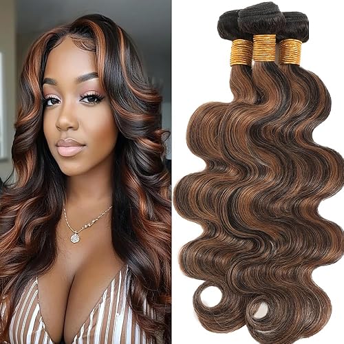 Dokksiiia 1B30 Highlight Light Brown Bundles Human Hair Body Wave Ombre Bundles 