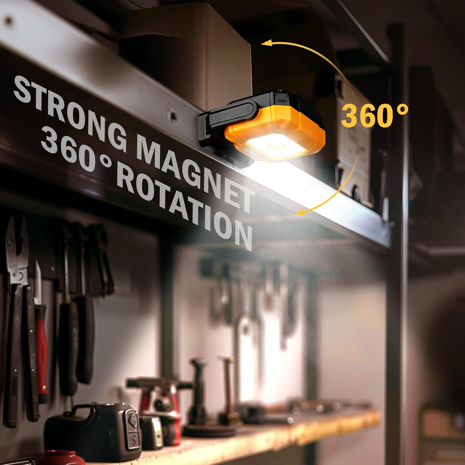 2Pack Magnetic Work Light, 1200LM COB LED Rechargeable Work Light with 15 Lighting Modes, 360°Rotatable Flood Lights for Car Repairing, Job Site Lighting Emergency Outdoor Camping Hiking - Image 5