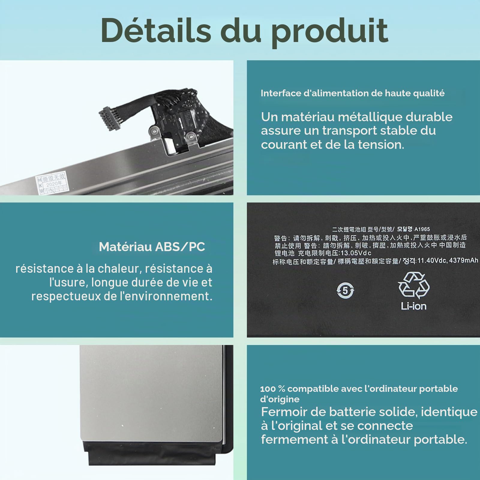 K KYUER A1965 Batterie pour MacBook Air 13" 13.3" A1932(Late 2018 2019) | A2179 (Early 2020) EMC 3184 3302 MacBookAir8,1 8,2 9,1 MRE82LL/A MRE92LL/A MVFH2LL/A MVFM2LL/A MRE82B/A MVFL2LL/A MREA2LL/A