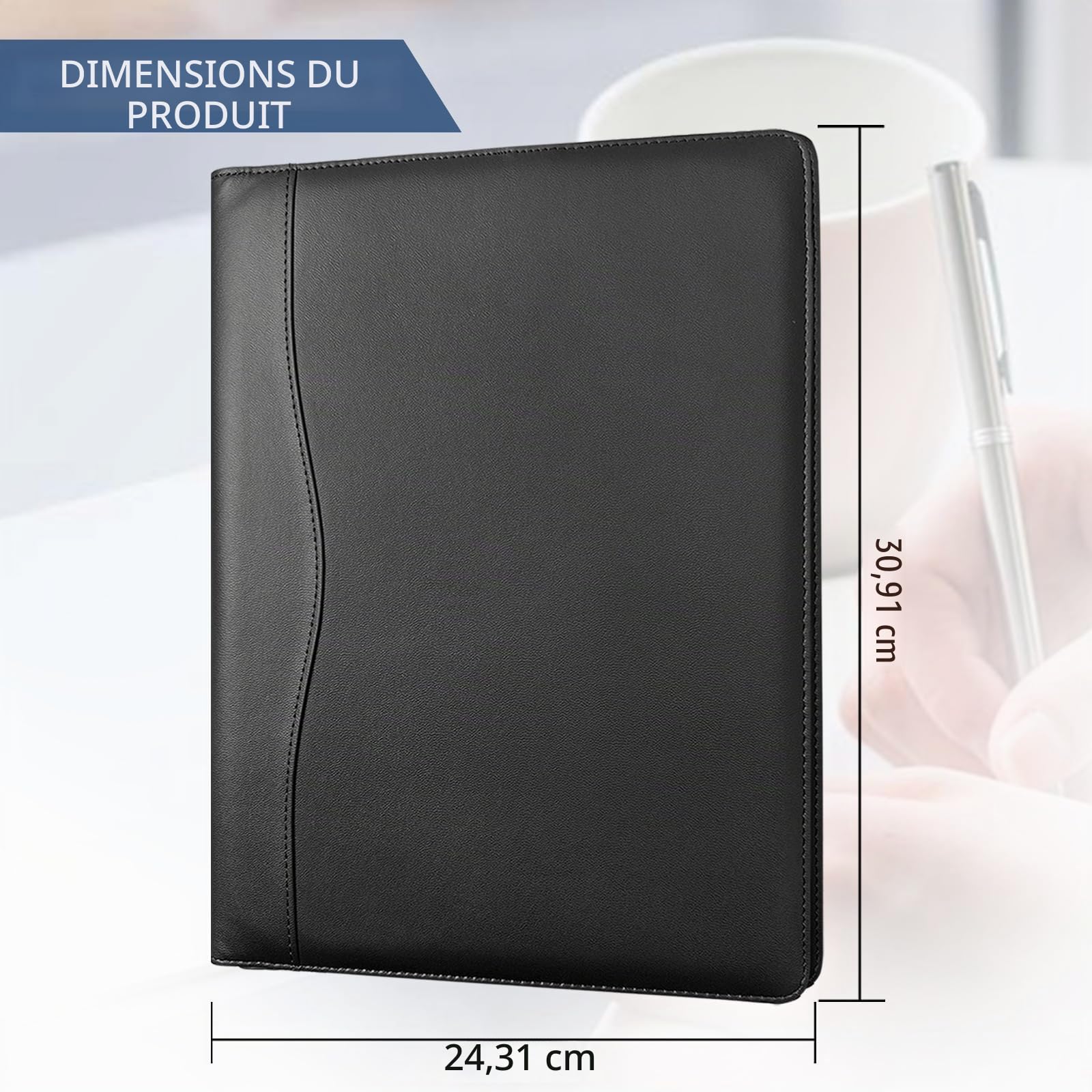 Portfolio en Cuir PU A4 Porte Documents Organisateur Multi-poches avec Tablette Magazine