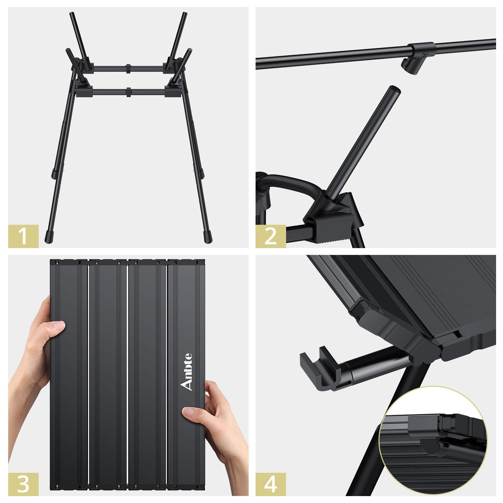 Anbte Tavolo Giardino Pieghevole Portatile per Campeggio/Picinc/Balcone/Mercatini 89 * 40.5 * 71 Multifunzione Tavoli da Caffè Salvaspazio Altezza in Alluminio-Nero