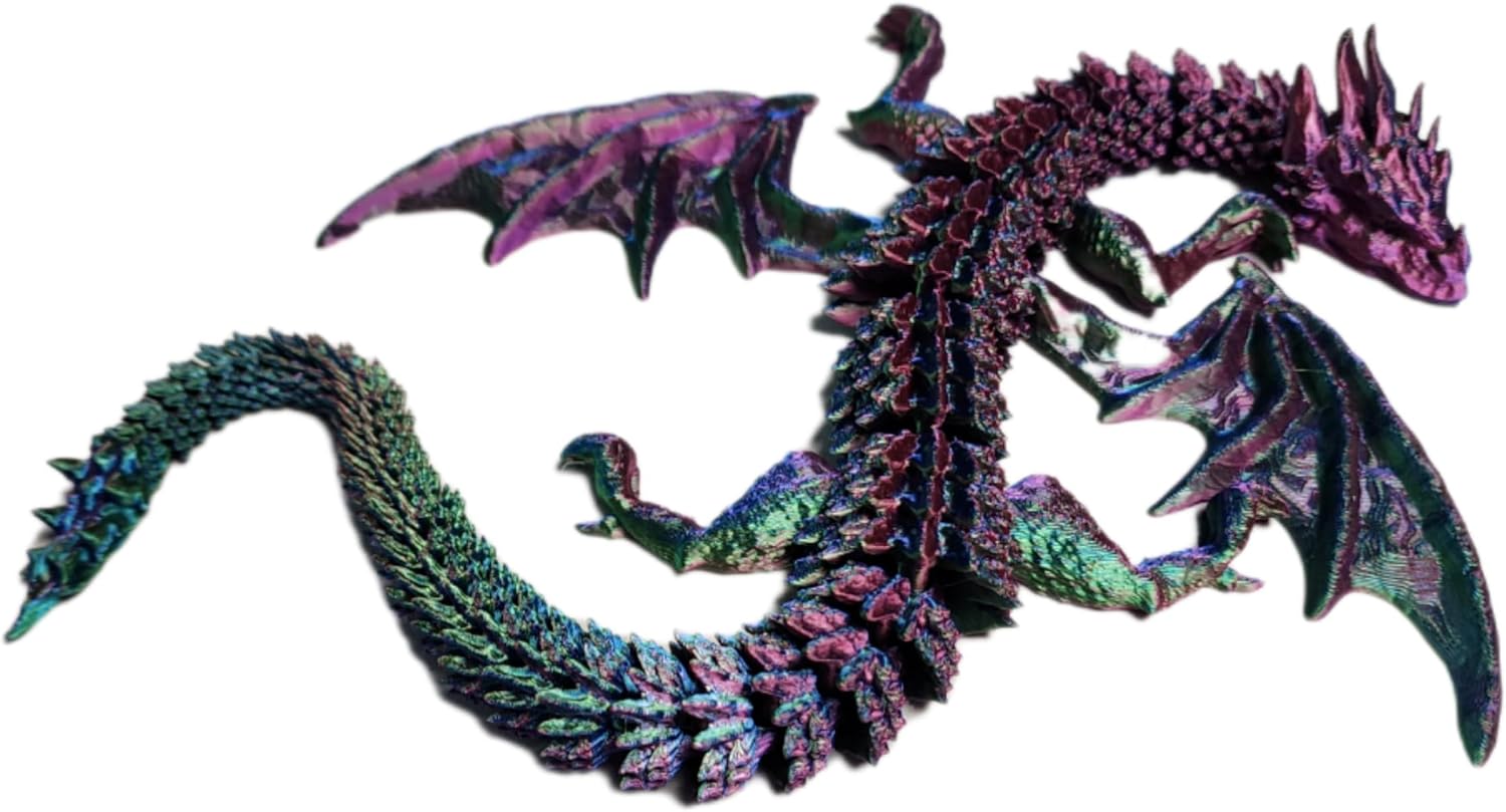 Articulated Dragon 3D Printed – Flexible Fidget Toy, Crystal Dragon Sensory Stress Relief, Colorful Desk Toy & Gift for Kids, Teens & Adults (Red/Green/Blue)