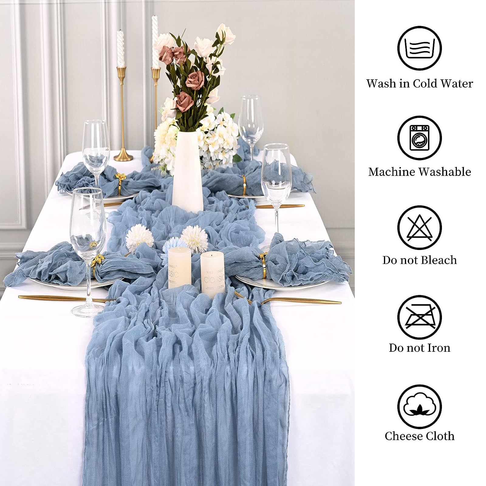 Table Runner Green Pack of 2 Cheesecloth Table Runner Wedding Boho Muslin Tablecloth 90 x 400 cm Long Rustic Gauze Fabric Cheese Cloth Table Runner Eucalyptus Green Table Decoration for Baby Shower - Image 3