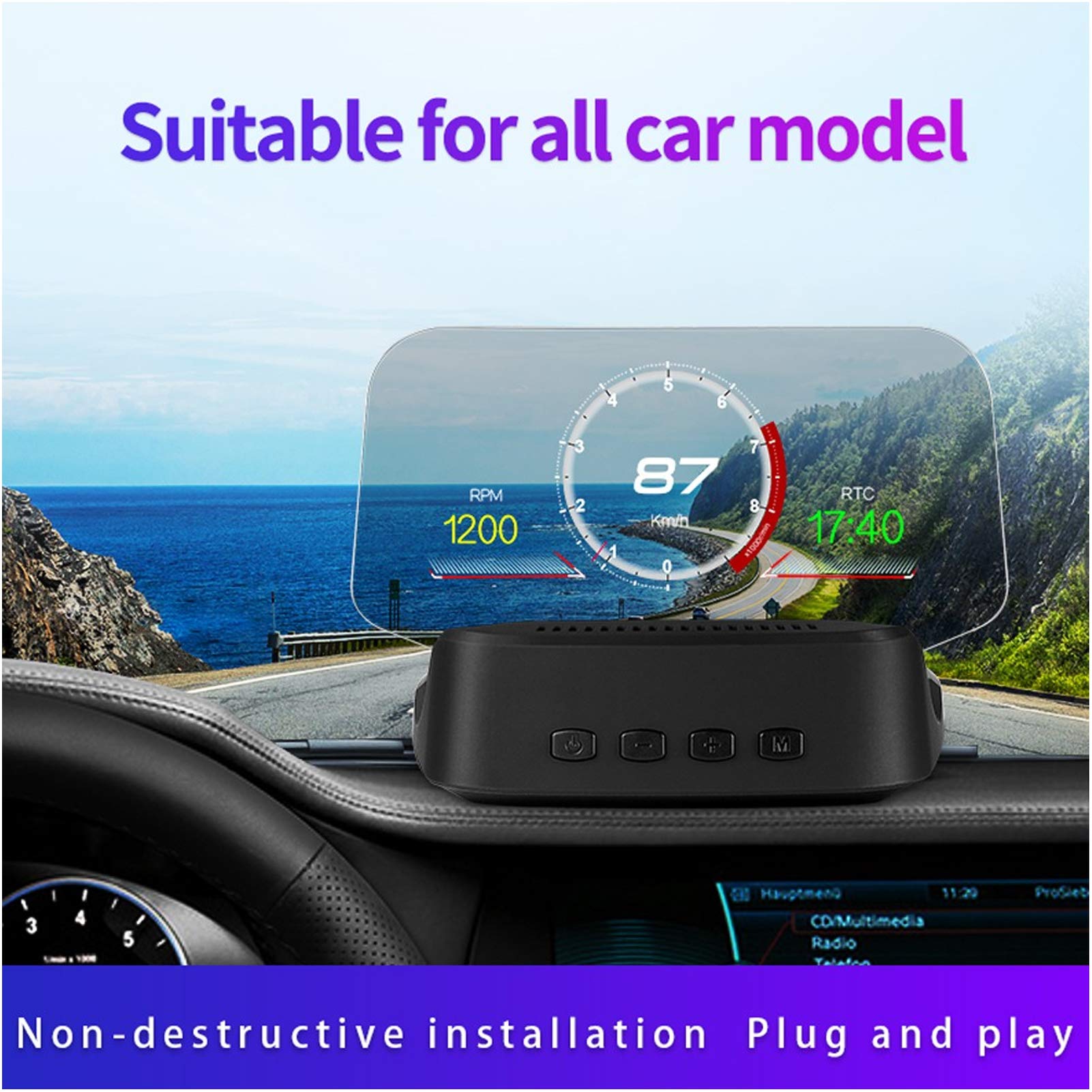 Samochód Auto OBD2 + Wyświetlacz Systemu GPS, Uniwersalny Wielofunkcyjny Cyfrowy Wyświetlacz Prędkości Samochodu Wyświetlacz HUD dla Zmodyfikowanych Akcesoriów Samochodowych