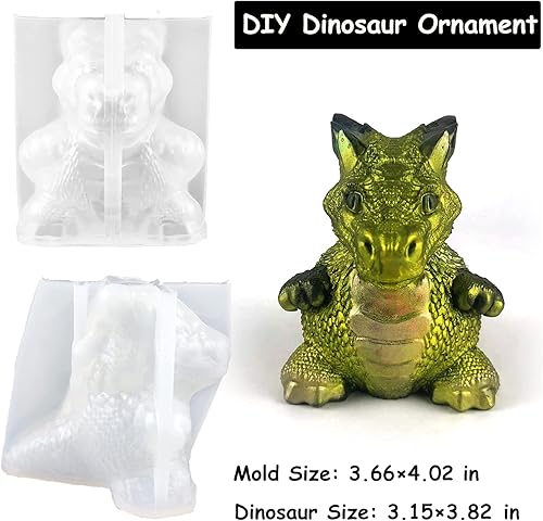Miniatura 2 de PEVOGON Molde de resina de dinosaurio 3D para decoración de animales, molde de silicona para manualidades de fundición de epoxi, decoración de