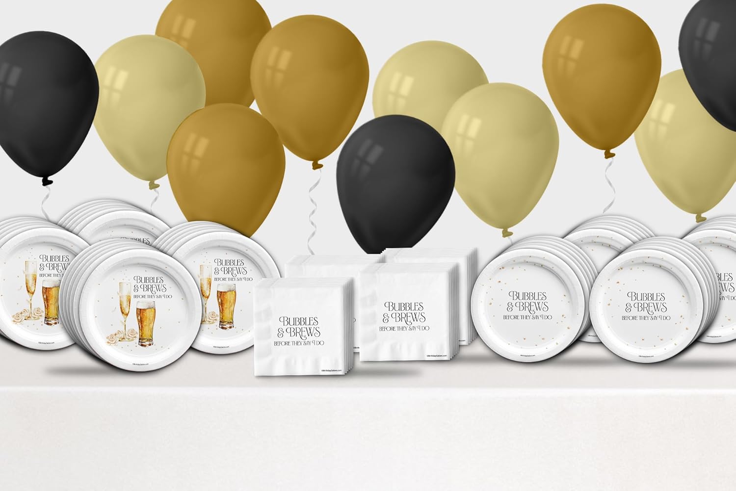Bubbles and Brews Bridal Shower Party Supplies - 24 Piece Tableware Set Includes Large 9" Dinner Plates and 7" Dessert Paper Plates Napkins