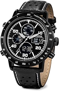 Herrenuhren, bis 30 m wasserdicht, militärische Digitale Analoguhr, Outdoor-Sportuhr, multifunktionale Lederarmbanduhr mit Dualzeit, LED-Hintergrundbeleuchtung, Alarm, Stoppuhr und Kalender