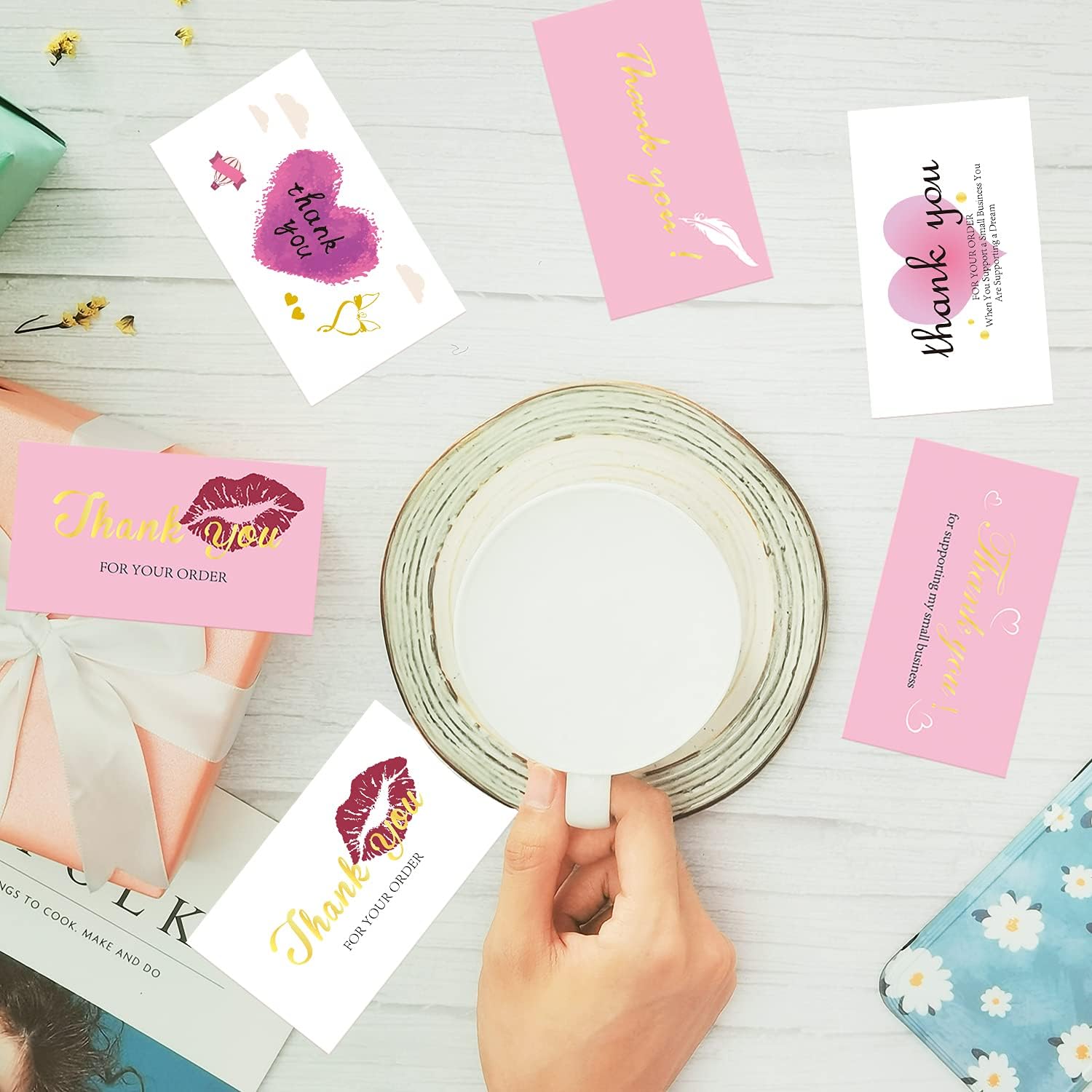 252 Thank You for Supporting My Small Business Cards, 6 Elegant Gold Foil Design Thank You for Your Order Appreciation Cards for Small Business Boutique Supplies, 3.5 x 2” Business Card Size（Pink） - Image 7