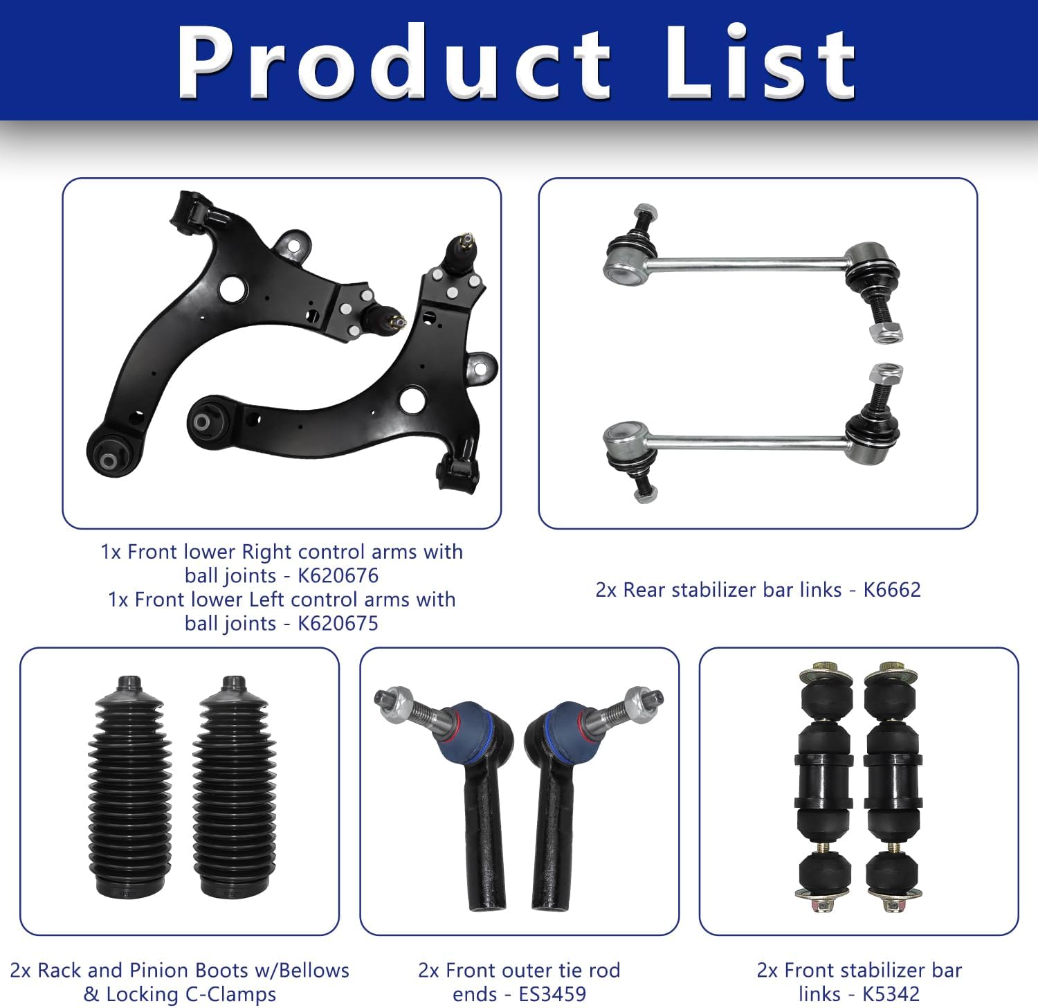 Control Arm, Replacement For Lower Control Arm With Ball Joint Sway Bar Tie Rod Boots Compatible With 2000-2016 Chevrolet Impala, 2004-2008 Pontiac Grand Prix - 10 Pcs