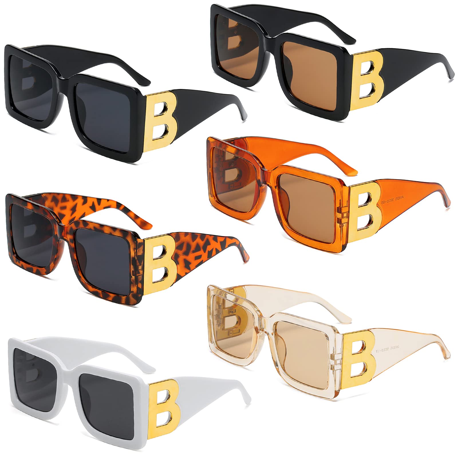Photo 1 of YQVIE 6 Pack Oversized Square Sunglasses Bulk for Women Men Trendy Gold B Frame Big Sun Glasses UV400 Protection (Gold B)